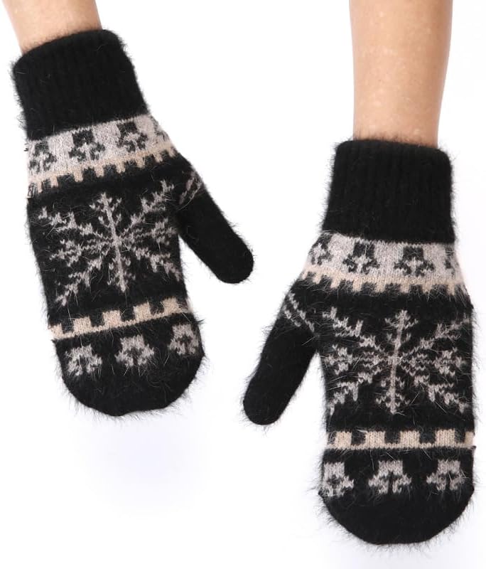 Eohak Winter Warm Mittens for Women - Knit Gloves Soft Wool Thick Fleece Lining Mittens - Image 3